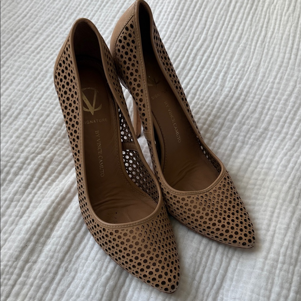 Vince Camuto Tan Perforated Heels